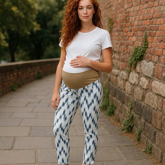 PAIGE Pants - Paige Maternity 30 Verdugo Ultra Skinny Ikat Printed Jeans Alexandria White/Blue